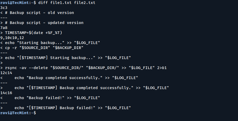 Compare Two Files Line by Line in Linux