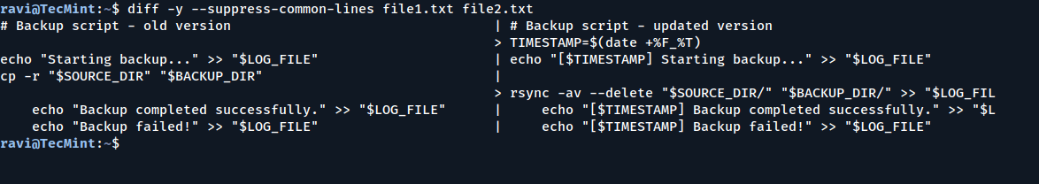 Print Differences Between Two Files